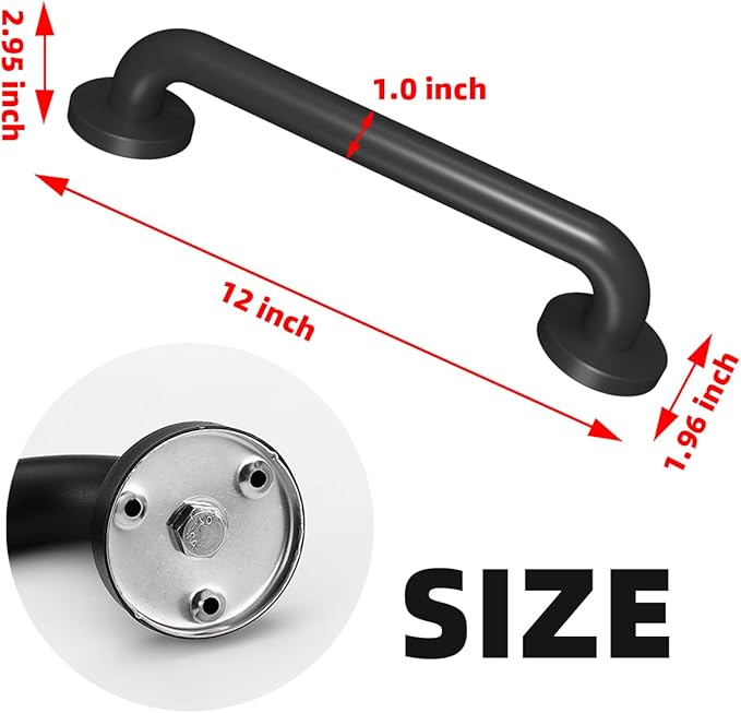 Metal Industrial Stairs Grab Wall Handrail Staircase Steps Indoor Exterior Outdoor Deck Hand Rail Safety Grab Bar (Matte Black) Handle for Stairs Bars Wall Elderly Grab Frame Pipe (12 Inch 2 Pack)