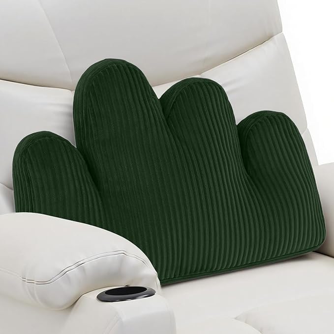 Lumbar Support Pillow for Recliner, Back Support Pillow for Office Chair, Ergonomic Corduroy Lumbar Pillow with Shredded Foam, Lower Back Pain Relief for Gaming Chair, Couch, Green