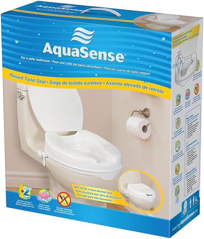 AquaSense Raised Toilet Seat with Lid, White, 2.5 Inches