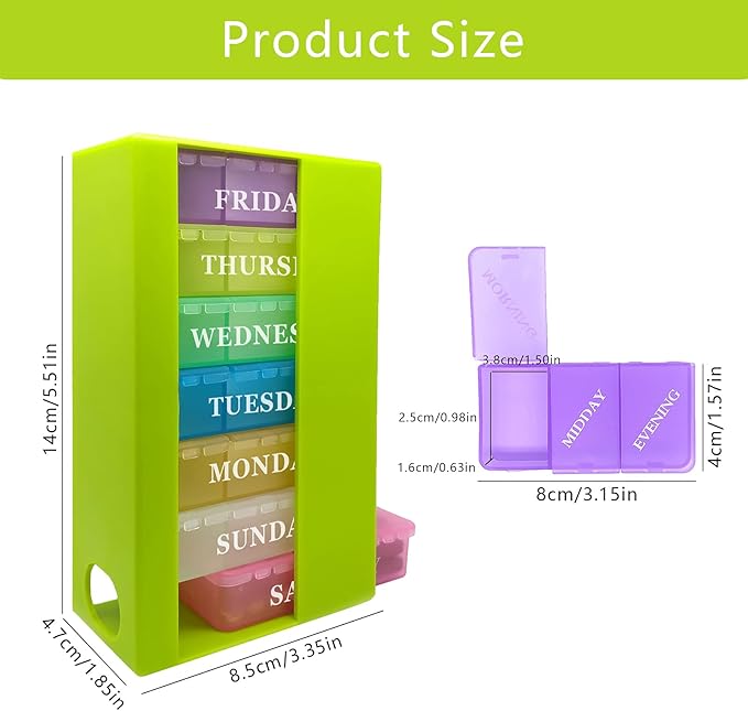 Pill Box 3 Times a Day Daily Pocket Pill Container Portable Travel Weekly Pill Organizer Stackable Pill Case for Vitamin, Fish Oils, Medication, Supplement