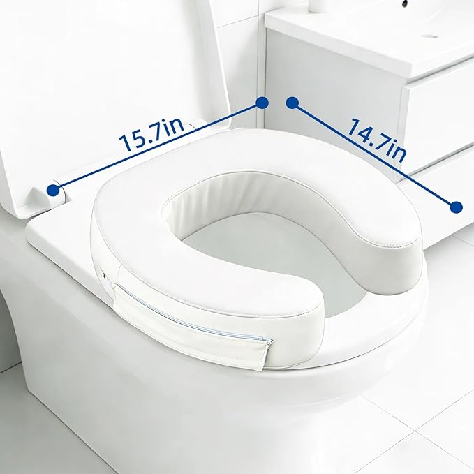 3" Raised Toilet Seat Cushion, Firm High-Density Foam Toilet Seat Riser, Waterproof Cover, Secure Hook & Loop, Easy-Clean Support, Fits Standard & Elongated Toilets