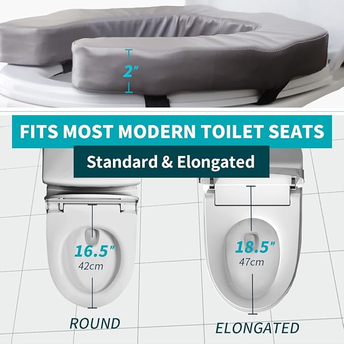 Raised Toilet Seat Cushion for Elderly - Adds 2 inches - U Shape Toilet Seat Riser with High-Density Foam for Enhanced Comfort & Elevation, Universal Fit