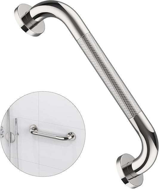 12 Inch Anti Slip Shower Grab Bar Handle, ZUEXT Chrome Finish Stainless Steel Bathroom Grab Bar, Knurled Bathroom Balance Bar,Safety Hand Rail Support,Handicap Elderly Injury Senior Assist Bath Handle