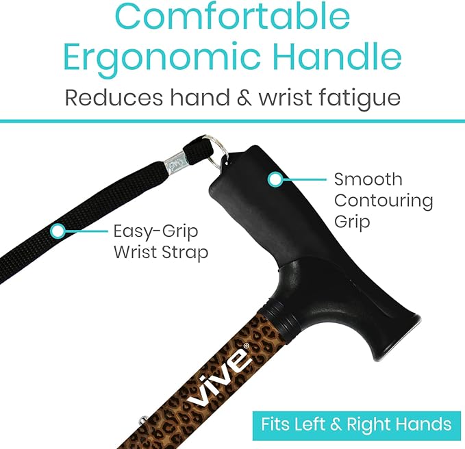 Vive Folding Cane - Foldable Walking Cane for Men, Women - Fold-up, Collapsible, Lightweight, Adjustable, Portable Hand Walking Stick - Balancing Mobility Aid - Sleek, Comfortable