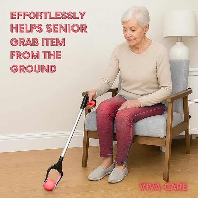 Foldable Grabber Reacher for Seniors – Lightweight, Rotatable Clamp, Non-Slip Grip, 32" Long, an Arm Extension Pickup Tool [Rose]