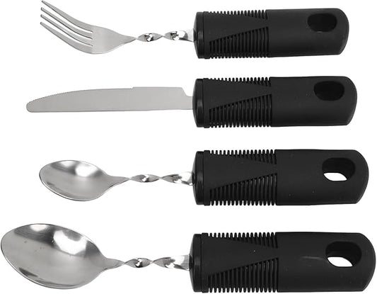 4PCS Adaptive Utensils for Hand Tremors, Weighted Silverware with Easy Grip Handles Arthritis Eating Utensils for Seniors Parkinson's Cutlery Set Stainless Steel Adaptive Utensils