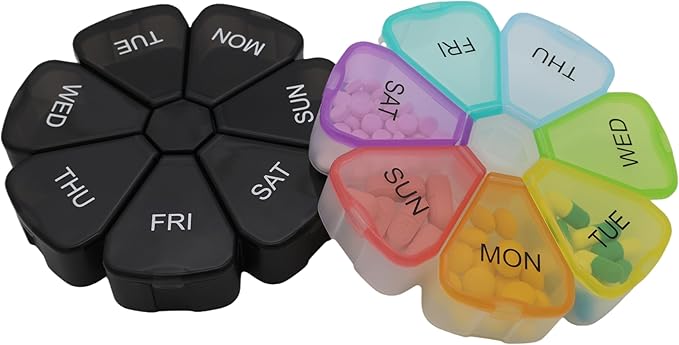 7 Day Weekly Pill Round Organizer, ShysTech Large Pill Case Pill Box 1 Time A Day for Pills/Medication/Supplements/Vitamin (Black)