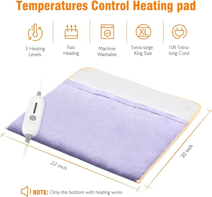 Foot Warmer Electric, Extra Large Heat Therapy Wrap, Ultra Soft Flannel Heating Pad for Feet, Abdomen, Cramp, Office, Under Desk, Home Use, Auto Off, 22" x 20" - Light Purple