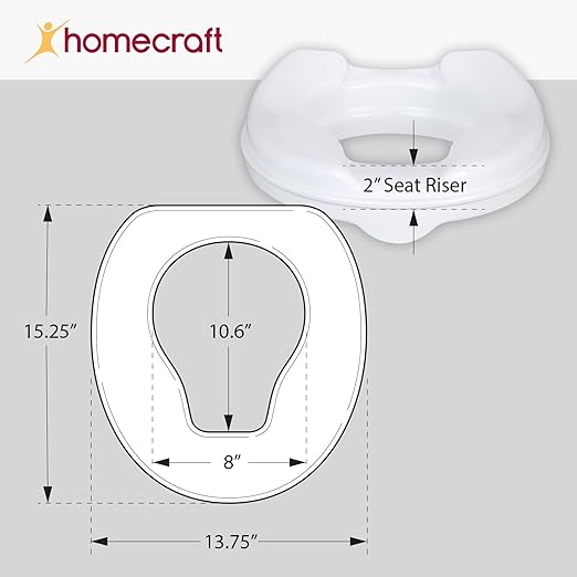 Homecraft Savanah Raised Toilet Seat, 2" High Elevated Toilet Seat Locks Onto Standard Toilets, Portable Assistance Commode Seat with Sturdy Brackets, Medical Aid for Elderly, Disabled, Limited Mobility