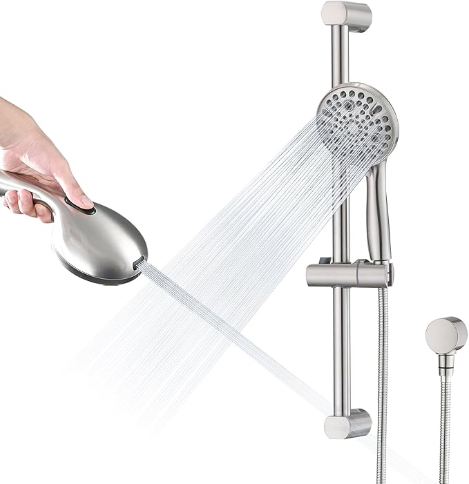 Hand Shower with Slide Bar, High Pressure 10 Setting Handheld Shower Head, Adjustable Height 24" Slide Bar, Wall Supply Elbow and 6.6ft Extra Long Shower Hose - Brushed Nickel