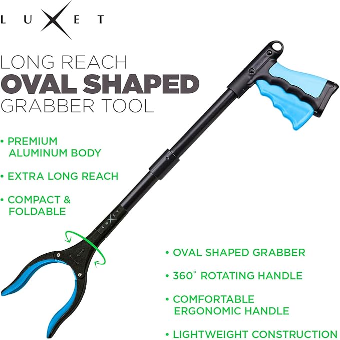 Grabber Tool 19" Aluminum Magnetic Claw, Rotating Lightweight Foldable Reacher Grabber Pickup Tool, Gripper Grabbers for Elderly Grab it Reaching Tool Trash Picker Grabber, Blue, By Luxet