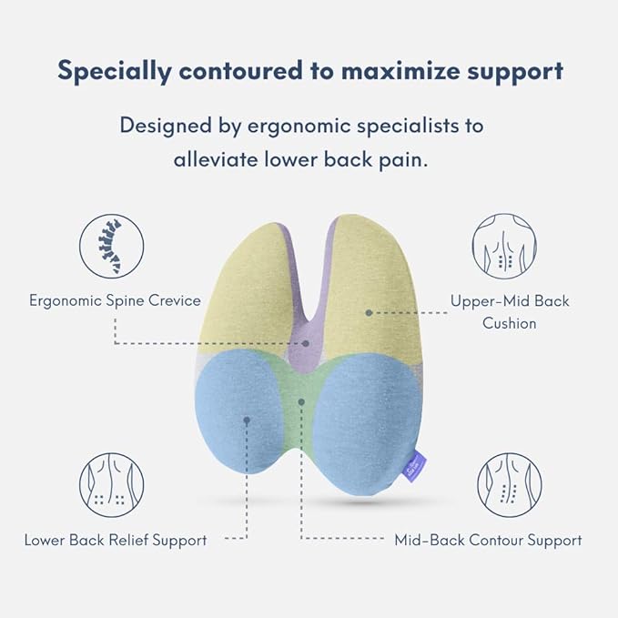 C CUSHION LAB Extra Dense Lumbar Pillow - Patented Ergonomic Multi-Region Firm Back Support for Lower Back Pain Relief - Lumbar Support Cushion with Strap for Office Chair, Car, Sofa, Plane - Grey