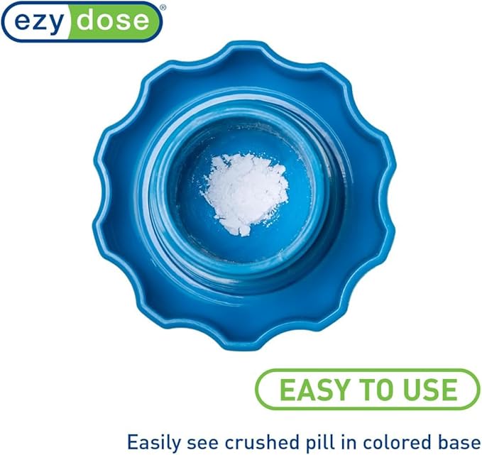 EZY DOSE Pill Crusher and Grinder for Vitamins, Tablets with Storage Compartment, Kids, Pets, Elderly, Effortlessly Crushes Medications into Fine Powder, Easy-to-Use Design, Blue, BPA Free
