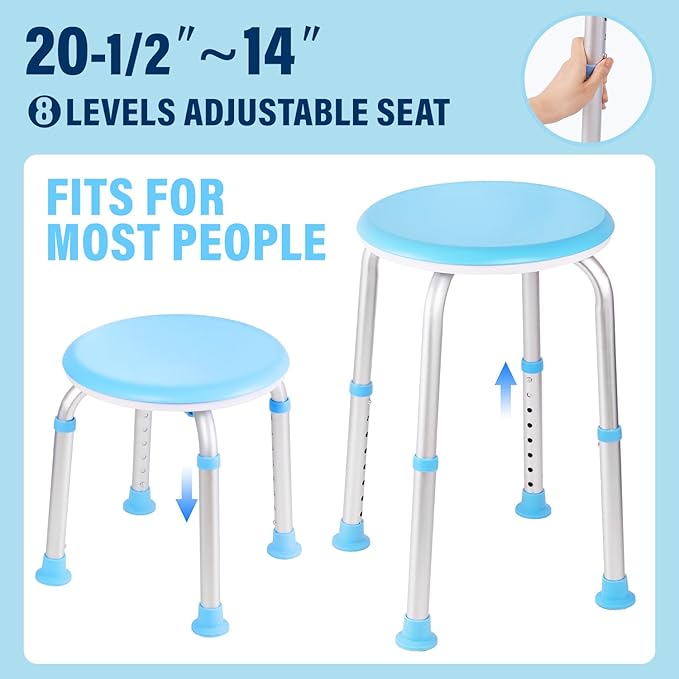 Shower Chair Shower Seat for Inside,Bath Chair for Elderly and Disabled,Tool-Free Assembly, Adjustable Height (13.75"-20.5"), 360° Swivel, Anti-Slip Feet - Supports 350lbs