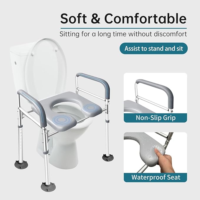 Eosprim Toilet Seat Risers for Seniors Elongated, Raised Toilet Seat with Handles, Toilet Safety Frames & Rails for Elderly and Handicap, Elevated Shower Commode Chair with Arms, Toilet Lift Grab Bar