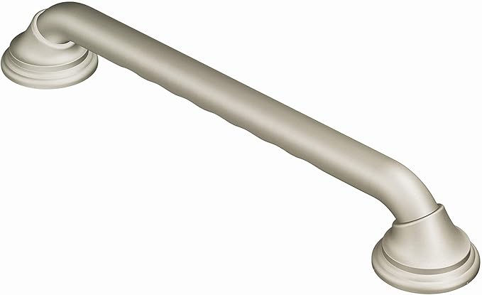 Moen Brushed Nickel Bathroom Safety Grab Bars with Toilet Paper Holder (LR2352DBN) and Curled Grip (R8712D3GBN)