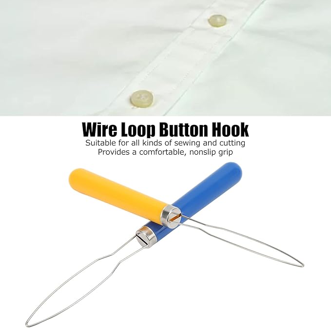 2Pcs Button Hook Tool, 6.8x0.6in Button Helper, Stainless Steel Easy Buttons Hook, Portable Buttons Assist Device Helper Tool with Plastic Handle for Sewing, Tailoring