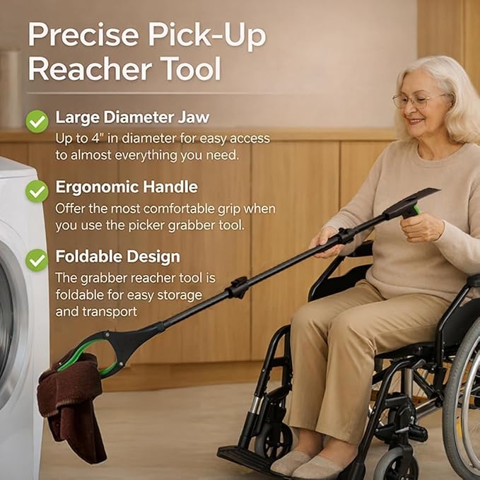 60" Extra Long Grabber Reacher Tool, Aluminum Foldable Reacher Grabber, Dual Magnetic Tip Pickup Grabber Trash Picker, Strong Grip Aid for Upper Shelves, Elderly, Surgery Recovery Must Have