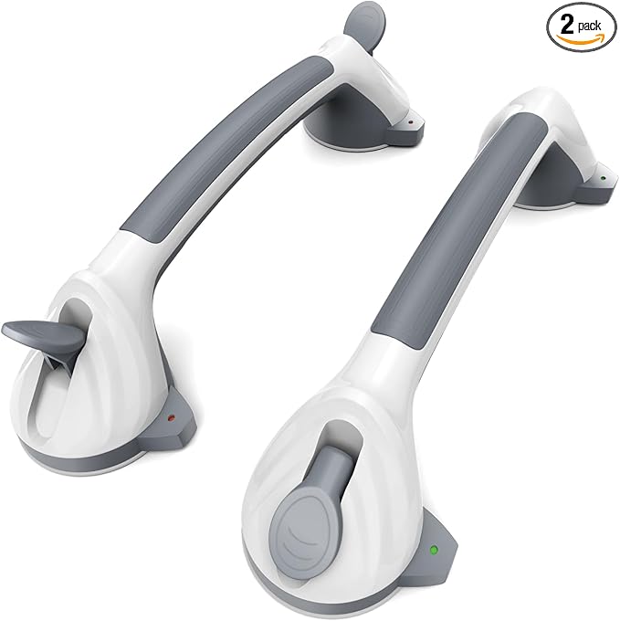 2 Pack 16.5" Suction Grab Bars for Showers with Safety Indicator, No-Drill 4mm Thickened Handicap Shower Handle for Seniors, Non-Slip Bathroom Balance Rail for Smooth Tiles & Tubs