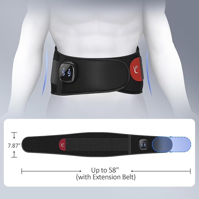 Comfytemp Cordless Portable Heating Pad with Massager for Lower Back Soothing, FSA Eligible HSA 9 Heat 5 Vibration 3 Intensity, Mothers Day Gifts for Mom Dad Rechargeable Wireless App Control