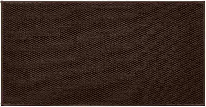 TYUU Bathroom Rugs Non Slip Washable, Super Absorbent Thin Bath Mat Quick Dry Low Pile Bathroom Rug, Brown 24"x47"