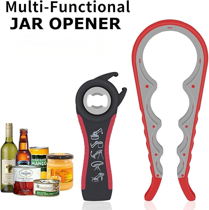 Multi-Grip Jar Opener and Bottle Opener Tool, Ergonomic Design with Non-Slip Handles, (white and blue)