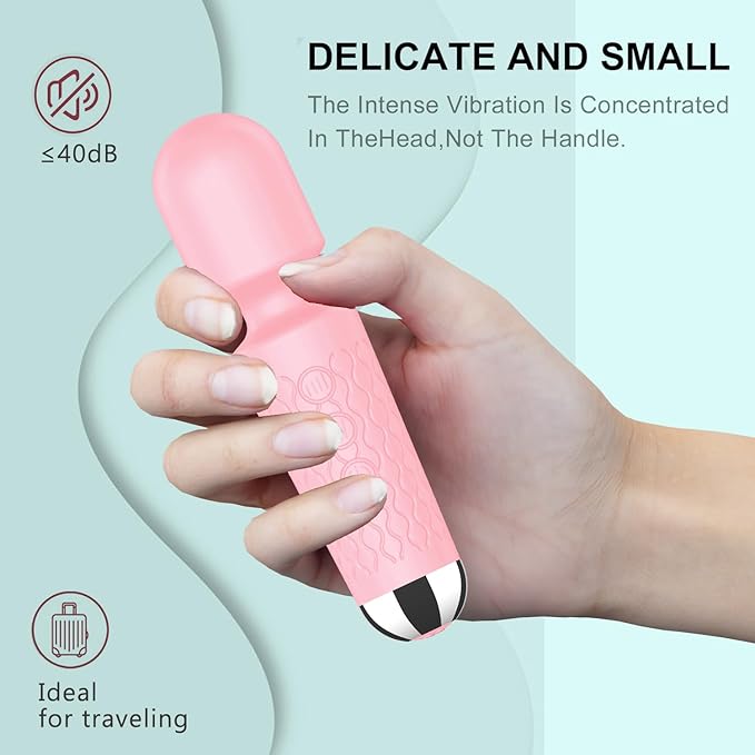 Personal Back Massager - Handheld Waterproof & Rechargeable Massager - 20 Speeds 8 Patterns Vibration Massage - Perfect for Travel Relaxation, Relieves Back, Legs Muscles (Pink)