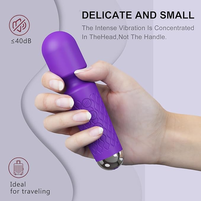 Handheld Back Massager - Powerful Vibration Wand, Waterproof - Relieves Whole Body Muscle Tension and Promotes Relaxation. Features 20 Modes and 8 Speeds (Purple)
