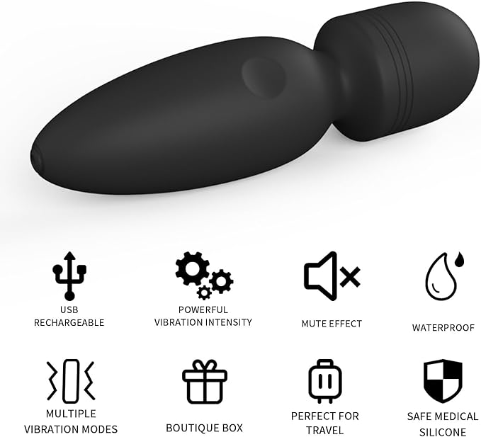 Fuwyiy Mini Massager Tools,Small Waterproof Cordless Handheld Massager with 10 Vibration Modes, Personal Handheld Massager for Back（Black）