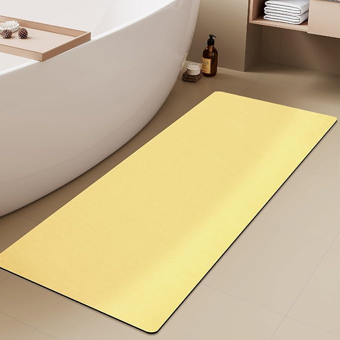 TYUU Bathroom Mat Quick Dry, Bathroom Rugs Non Slip Washable Thin Absorbent Bath Mat Fits Under Door Bathroom Floor Mat Perfect for Bath, Shower, or Sink 24"x60" Light Yellow