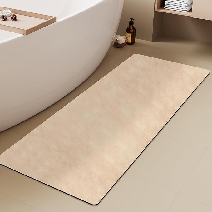 TYUU Bathroom Mat Quick Dry, Bathroom Rugs Non Slip Washable Thin Absorbent Bath Mat Fits Under Door Bathroom Floor Mat Perfect for Bath, Shower, or Sink 24"x70" Beige