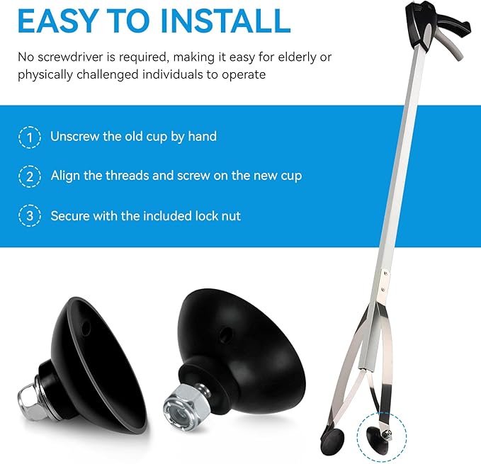 Reacher Grabber Tool Replacement Rubber Suction Cups, Outdoor Grabber Cups Compatible with Arcmate EZ Reacher Tool, Grabber Gripper Tips Part for Repair, Rubber Cups with Locknuts, 6 Cups