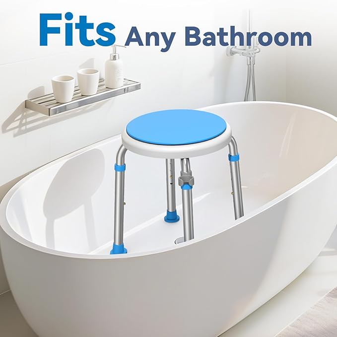 Loyoda FSA/HSA Eligible Swivel Shower Stool with Adjustable Height, Anti-Slip Round Shower Chair for Inside Shower, Tool Free Assembly Shower Seats for Adults, 300lbs