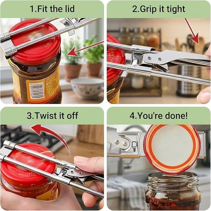 2-Pack Jar Opener for Seniors with Arthritis, Adjustable Stainless Steel Lid Gripper Tool for Weak Hands, Non-Slip Bottle Opener Fits 1-3 Inch Lids (Not for Large Mason Jars)