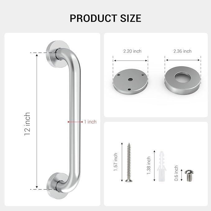 12 Inch Grab Bars for Wall Brush Nickel, Safety Shower Grab Bars for Seniors Elderly Handicapped, Handicap Grab Bars for Shower with Concealed Screws, Tesuchan