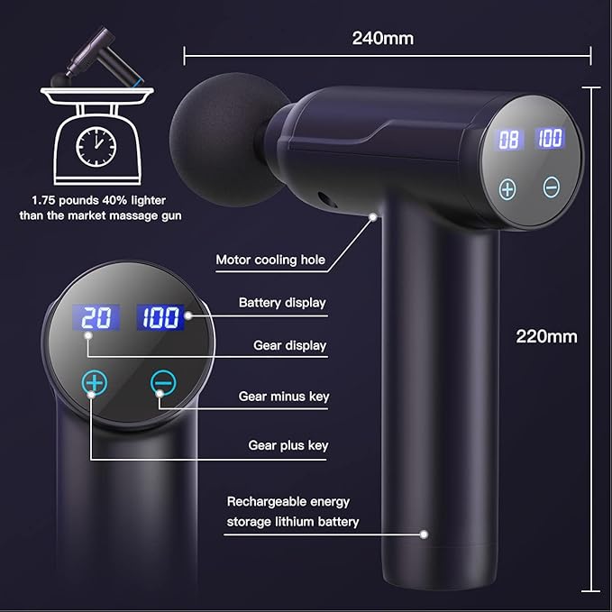 Rexin Scisfuture Massage Gun - Deep Tissue Percussion Massage with 6 Heads, 20 Speeds for Athletes, Relieves Sore Muscles