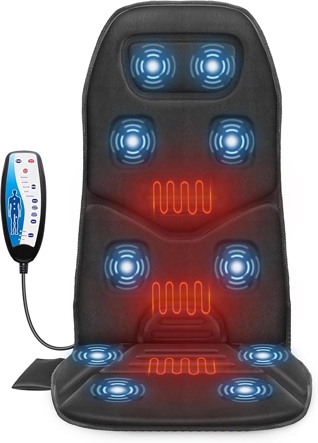 COMFIER Massage Seat Cushion with Heat - 10 Vibration Motors, Back Massager for Chair, （Vibration Massage Only, Not Shiatsu/Rolling,Massage Chair Pad for Back