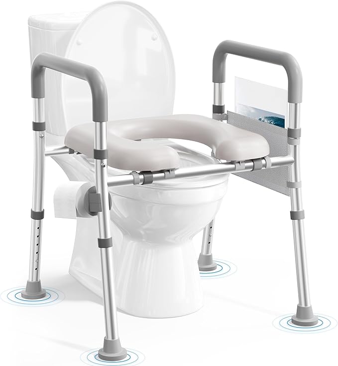 Soundfuse Toilet Seat Riser for Seniors, FSA HSA Eligible Raised Toilet Seat with Handles, Adjustable Height & Width, 400lb Handicap Elevated Toilet Seat, Fit Any Toilet