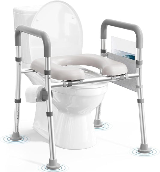 Soundfuse Toilet Seat Riser for Seniors, FSA HSA Eligible Raised Toilet Seat with Handles, Adjustable Height & Width, 400lb Handicap Elevated Toilet Seat, Fit Any Toilet