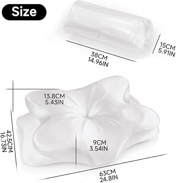 Cervical Neck Pillow for Neck Pain Relief,Ergonomic Memory Foam Contour Pillow with Wrinkle-Resistant Silky Satin Fabric Cover,Orthopedic Bed Pillow for Side,Back,Stomach Sleepers,White