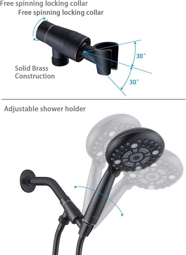 G-Promise Handheld Shower Head High Pressure 6 Spray Settings, Detachable Hand Held Showerhead 4.9 Inch Face with Extra Long Flexible Hose and Metal Adjustable Bracket