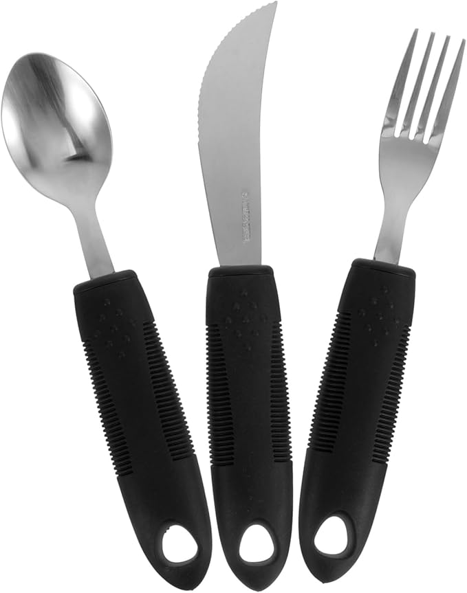 3Pcs Adaptive Utensils for Elderly Tremble Cutlery for Seniors Ergonomic Design with Non Slip Grip for Patients Easy to Clean