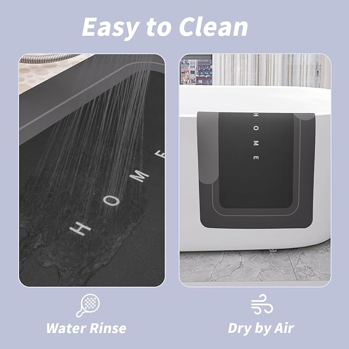 Housego Absorbent Bath Mat Magic Rug, Quick Drying Magic Bath Mat Non-Slip Floor Rug Rubber Backed for Bathroom Kitchen Shower Sink, Water Absorbent (1PC, 16.93''x50'', Black)