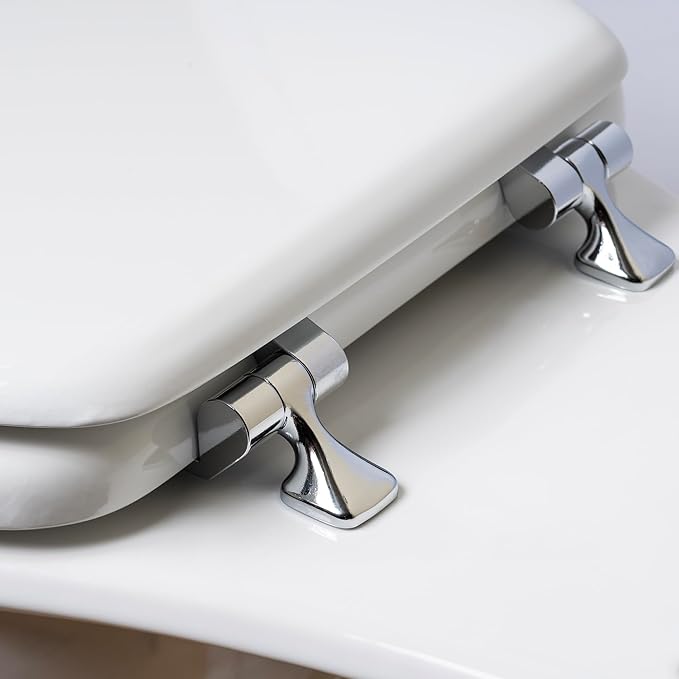 MAYFAIR 844CP 000 Edgewater Toilet Seat with Chrome Hinges will Never Come Loose, ROUND, Durable Enameled Wood, White (Pack of 2)