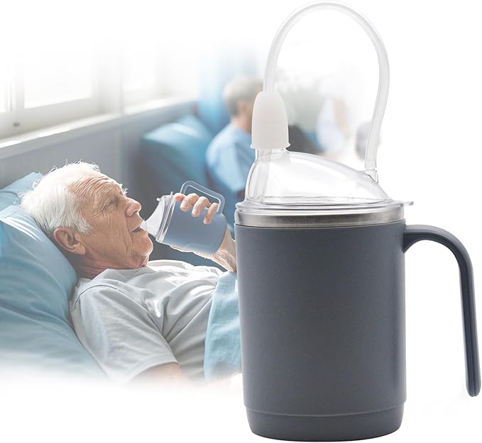 Adult Sippy Sup for Elderly 14oz Stainless Steel Spill Proof Cup with Straw, 3 in 1 Elderly Sippy Cup with Lid, Suitable for Seniors Disabled Patients Limited Mobility