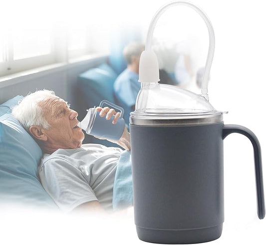 Adult Sippy Sup for Elderly 14oz Stainless Steel Spill Proof Cup with Straw, 3 in 1 Elderly Sippy Cup with Lid, Suitable for Seniors Disabled Patients Limited Mobility