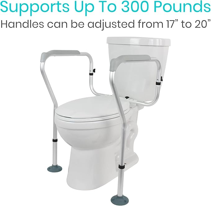 Vive Toilet Safety Rails for Seniors - Adjustable Grab Bars for Toilet - Toilet Safety Frame - Toilet Assistance for Elderly & Disabled - Toilet Seat with Handles - Bathroom Assist Bar Support Aid