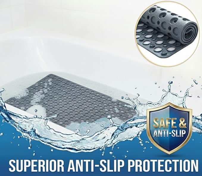Nonslip Bathtub Mat Extra Soft TPE Bath Mat for Kids, Machine Washable Bathroom Shower Mat (Gray/ 35L x 16W Inch)