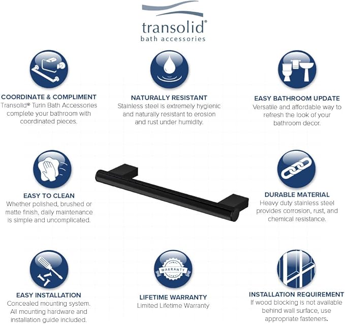 Transolid MS18BK Maddox 18-inch Grab Bar, Black