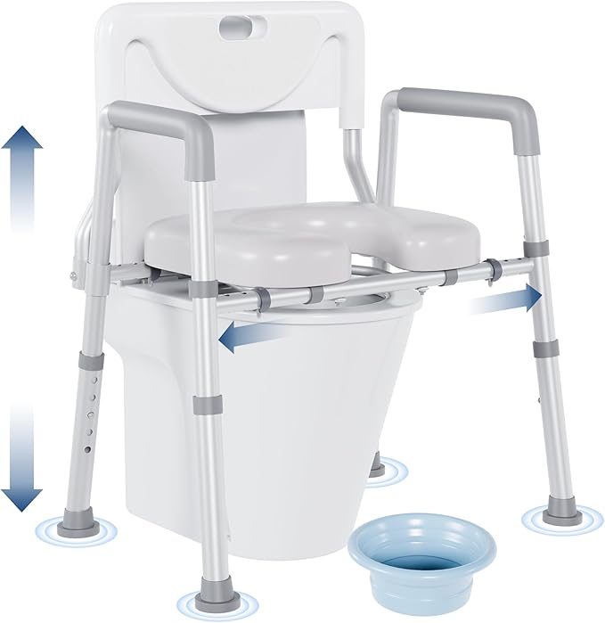 Bedside Commode, Toilet Seat Risers for Seniors, Raised Toilet Seat with Handles, Width and Height Adjustable Raised Toilet Seat with Handles for Elderly